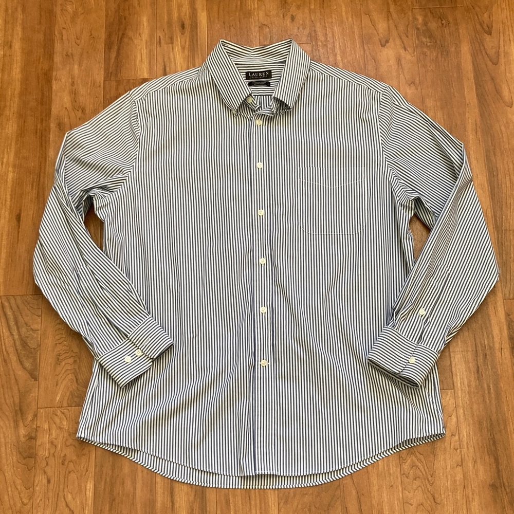 17 XL 34/35 Mens Lauren Ralph Lauren  Navy Striped Button Down Shirt